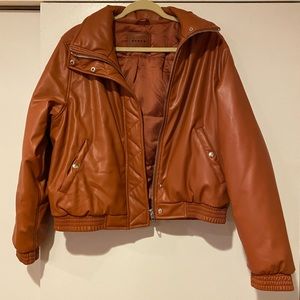 Blank NYC Faux Brown Leather Bomber Jacket - Size L